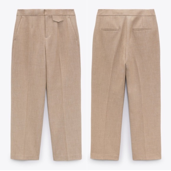 ZARA High Waist Straight Wide-Leg Light Tan Trousers - Size S - Picture 2 of 12
